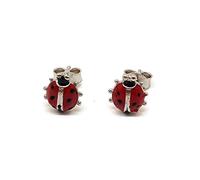 MYSTIC JEWELS By Dalia - 925 Sterling Silver Earrings, Enamel Ladybird 8.1 mm Closure Pressure Girls Gift