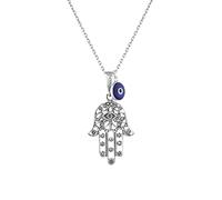 MYSTIC JEWELS By Dalia 925 Sterling Silver Hamsa Necklace with a 7mm Evil Eye Pendant Hanging (Filigree)