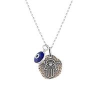 MYSTIC JEWELS By Dalia 925 Sterling Silver Hamsa Necklace with a 7mm Evil Eye Pendant Hanging (Round)