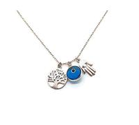 MYSTIC JEWELS By Dalia- 925 Sterling Silver Necklace - Three Symbols, Hand of Fatima & Tree of Life & Good Luck Eye