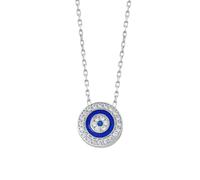MYSTIC JEWELS By Dalia 925 Sterling Silver Round Evil Eye Necklace with Cubic Zirconia and Enamel Gift for Women, 1 cm, Cubic Zirconia