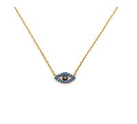 MYSTIC JEWELS By Dalia - 925 Sterling Silver Round Turkish Eye Pendant Necklace with Cubic Zirconia Turquoise