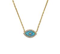 MYSTIC JEWELS by Dalia 925 Sterling Silver Turkish Eye Opal Necklace with Cubic Zirconia, Sterling Silver