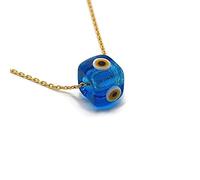 MYSTIC JEWELS by Dalia - Blue Crystal Cube Eye Necklace for Good Luck - 925 Sterling Silver Chain with Gold Plated
