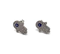 MYSTIC JEWELS By Dalia Earrings Hand of Fatima with Enamel Turkish Eye Pendant 925 Sterling Silver to Protect You