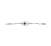 MYSTIC JEWELS By Dalia - Enamel Bracelet Fatima Hand and Turkish Eye - Double Chain - 925 Sterling Silver - Minimalist (Silver)