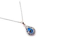 MYSTIC JEWELS By Dalia - Evil Eye Crystal and 925 Sterling Silver Necklace - Turkish Eye Filigree - Eye Shape (Drop Shape)