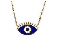 MYSTIC JEWELS by Dalia Eye Necklace with Eyelashes - 925 Sterling Silver Enamel Blue for Good Luck (Silver Gold Plated)