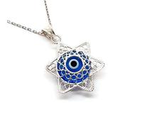 MYSTIC JEWELS By Dalia - Filigree Star of David Necklace with Turkish Eye 925 Sterling Silver