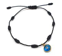 MYSTIC JEWELS by Dalia - Kabbalah Bracelet - 7 Knots Red Thread with Small Eye in 925 Gold Plated Silver - Unisex - Adjustable - Evil Eye Protection, Good Luck (Black)