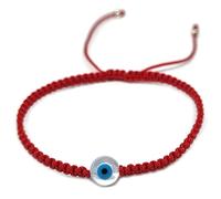 MYSTIC JEWELS By Dalia Red Macrome Thread Bracelet with Mother of Pearl and Turkish Eye Protection Good Luck, Cotton,
