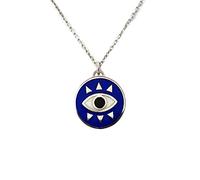 MYSTIC JEWELS by Dalia - Round Eye Necklace for Good Luck - 925 Sterling Silver Enamel Blue