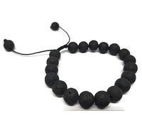 MYSTIC JEWELS By Dalia Shamballa Bracelet for Men, Braided Bracelet with Natural Lava Stones in Black, 16 - 23 cm