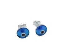 MYSTIC JEWELS By Dalia - Small Turkish Evil Eye Crystal Earrings - 925 Sterling Silver (Light Blue)