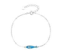 MYSTIC JEWELS - Chain Bracelet with Fish Pendant in 925 Silver - Blue Enamel and Zirconia - Minimalist Design with Rhodium Finish - Adjustable 16 + 3 cm - with Gift Pouch