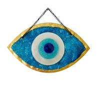MYSTIC JEWELS - Decorative Turkish Eye Ornament, Blue and White Glass, Lucky Amulet Frame in Gold, 3 Sizes (Large)