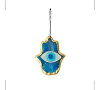 MYSTIC JEWELS - Glass, Turkish Eye and Hand of Fatima Wall Ornament, Blue, Gold Frame, Three Sizes, Good Luck (Small)