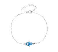 MYSTIC JEWELS - Hamsa Hand Bracelet with Light Blue Enamel and Zirconia - 925 Sterling Silver - Adjustable 16 + 3 cm - Minimalist and Elegant with Gift Pouch