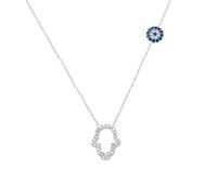 MYSTIC JEWELS - Necklace 925 Sterling Silver, Hamsa Cubic Zirconia (Hand of Fatima) and Turkish Eye, Turkish Evil Eye, Protection, 40 + 5 cm, Cubic Zirconia, Cubic Zirconia