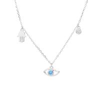 MYSTIC JEWELS - Silver Necklace with Hamsa Hand Charms (Hamsa), Turkish Eye and Cubic Zirconia - Adjustable with Extension - Includes Gift Pouch