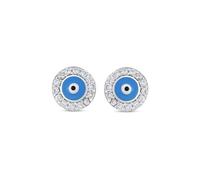 MYSTIC JEWELS - Turkish Eye Stud Earrings 925 Sterling Silver Cubic Zirconia Enamel Gift for Mother's Day Anniversary Birthday, 0.8 cm, Cubic Zirconia, Not a Gemstone