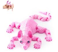 Mystic Meow - 3D Guardian Cat, 3D Printed Cute Hairless Cat, Realistic Flexible Articulated Joints Animal Figurine, Gifts for Cats Lovers, Fantasyfans and Creatives(Pink,22cm)