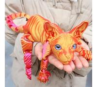 Mystic Meow - 3D Guardian Cat, 3D Printed Hairless Cat Figurine with Articulated Joints, 1:1 Life-Scale Realistic Statue, Perfect for Home Office Decor and Gifts for Cat Lovers(Red-gold)