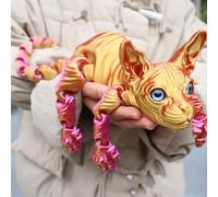 Mystic Meow - 3D Guardian Cat, 3D Printed Hairless Cat Figurine with Articulated Joints, 1:1 Life-Scale Realistic Statue, Perfect for Home Office Decor and Gifts for Cat Lovers(Purple gold)