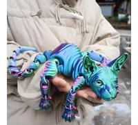 Mystic Meow - 3D Guardian Cat, 3D Printed Hairless Cat Figurine with Articulated Joints, 1:1 Life-Scale Realistic Statue, Perfect for Home Office Decor and Gifts for Cat Lovers(Laser blue)