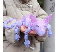 Mystic Meow - 3D Guardian Cat, 3D Printed Hairless Cat Figurine with Articulated Joints, 1:1 Life-Scale Realistic Statue, Perfect for Home Office Decor and Gifts for Cat Lovers(Crystal purple)