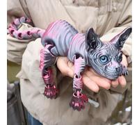 Mystic Meow - 3D Guardian Cat, 3D Printed Hairless Cat Figurine with Articulated Joints, 1:1 Life-Scale Realistic Statue, Perfect for Home Office Decor and Gifts for Cat Lovers(Black and red)