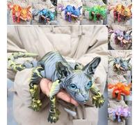 Mystic Meow - 3D Guardian Cat, Crystal Hairless Cat Figurine Model, 3D Printed Animals Hairless Cat, 1:1 Life-Scale Realistic Flexible Articulated Joints Animal Figurine Office Home Decor(Style M)