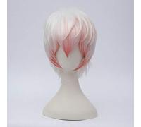 Mystic Messenger Saeran Unknown Cosplay Wig Anime Game Costume Party Wig 30cm Short Straight Synthetic Hair White and Pink Mixed unknown