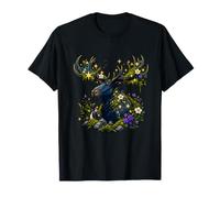 Mystic Midnight Moose Starry Floral Forest T-Shirt