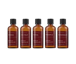 Mystic Moments | Exotic Fruit Fragrant Oil Gift Starter Pack 5x100ml| 5 Sweet Tropical Fragrance Oils - Banana, Kiwi Fruit, Papaya, Pineapple & Watermelon | Bright Summer Home Ambience