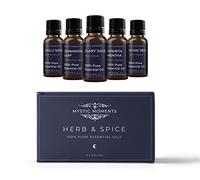Mystic Moments | Herb & Spice Essential Oils Gift Starter Pack | 5 x 10ml | Cinnamon Leaf, Chilli Seed, Clary Sage, Peppermint (Mentha piperita), Thyme Red - Aromatherapy & Craft Use