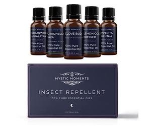 Mystic Moments | Insect Repellent Essential Oil Gift Starter Pack 5x10ml | Cedarwood Himalayan, Citronella Java, Clove Bud, Lemon Cold Pressed, Piperita Mentha | Perfect as a Gift