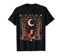 mystic moon and moonphase fox mystical flowers aesthetic T-Shirt