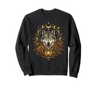 mystic moon and wolf woman mystical flowers aesthetic Sweatshirt