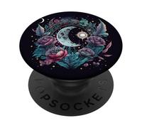 Mystic Moon Garden - Celestial Night Sky Floral Illustration PopSockets Adhesive PopGrip