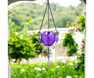 Mystic Moroccan Glass Solar Lantern - 55cm | Solar-Powered Outdoor Lantern with LED Light for Garden, Patio & Balcony (Amethyst Version)