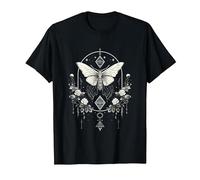 Mystic Moth in Front of Moon Roses Occult Gothic Simple Dark T-Shirt, Men, Black, Medium