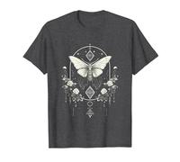 Mystic Moth in Front of Moon Roses Occult Gothic Simple Dark T-Shirt, Men, Dark Heather Grey, Small