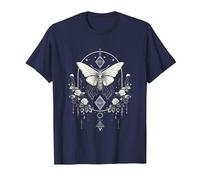 Mystic Moth in Front of Moon Roses Occult Gothic Simple Dark T-Shirt, Men, Navy Blue, 6X-Large