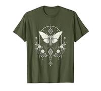 Mystic Moth in Front of Moon Roses Occult Gothic Simple Dark T-Shirt, Men, Olive Green, Large