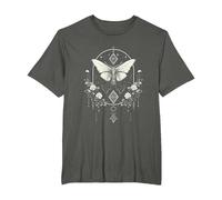 Mystic Moth in Front of Moon Roses Occult Gothic Simple Dark T-Shirt, Men's Big and Tall, Asphalt Grey, 4X Tall