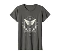 Mystic Moth in Front of Moon Roses Occult Gothic Simple Dark T-Shirt, Women, Asphalt Grey, Small