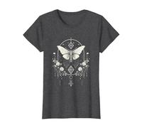 Mystic Moth in Front of Moon Roses Occult Gothic Simple Dark T-Shirt, Women, Dark Heather Grey, Small