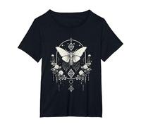Mystic Moth in Front of Moon Roses Occult Gothic Simple Dark T-Shirt, Women's Plus, Black, 2X
