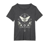 Mystic Moth in Front of Moon Roses Occult Gothic Simple Dark T-Shirt, Women's Plus, Dark Heather Grey, 4X